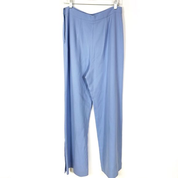 Lela Rose 10 Wool Crepe Wide Leg Straight Pants Buttons High Rise Waist Blue - Picture 3 of 10